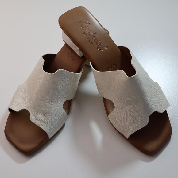 Kadmiel Shoes Shoes - Kadmiel Shoes Slide Mules Womens 9.5in White Leather Block Heel H-Cutout Sandals